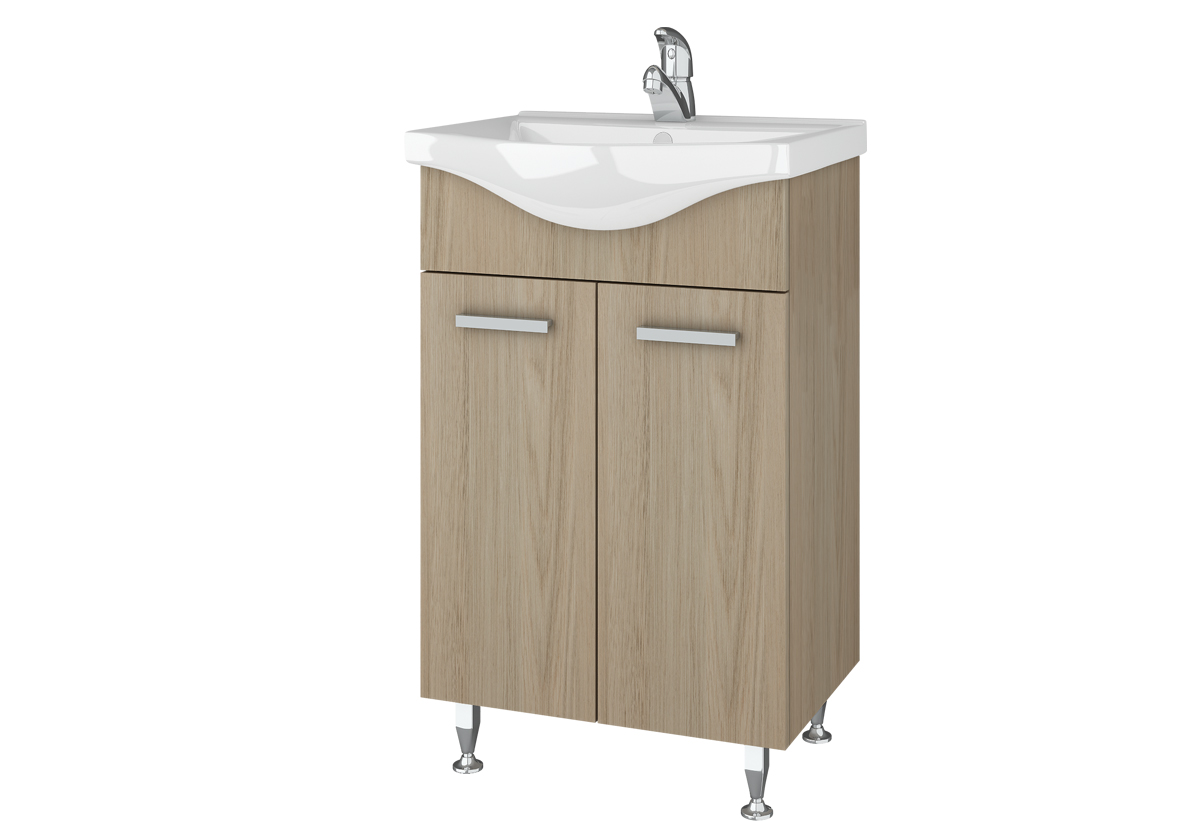 Απεικονίζεται ο πάγκος και ο νιπτήρας του επίπλου μπάνιου